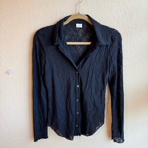 Aritzia Wilfred Elegant Stretchy Black Lace Top Size S